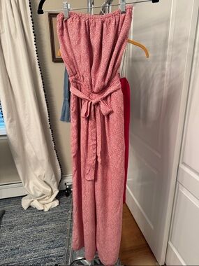 Abercrombie & Fitch Strapless Rose-Pink Tie-Waist Jumpsuit